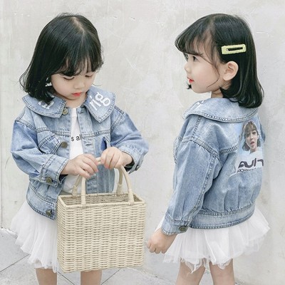 儿童牛仔外套2020新款洋气韩版上衣女童春秋时髦网红娃娃领短款潮|ms