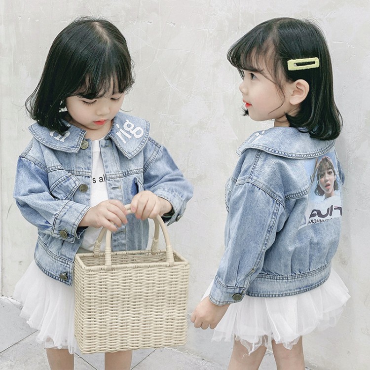 儿童牛仔外套2020新款洋气韩版上衣女童春秋时髦网红娃娃领短款潮|ms