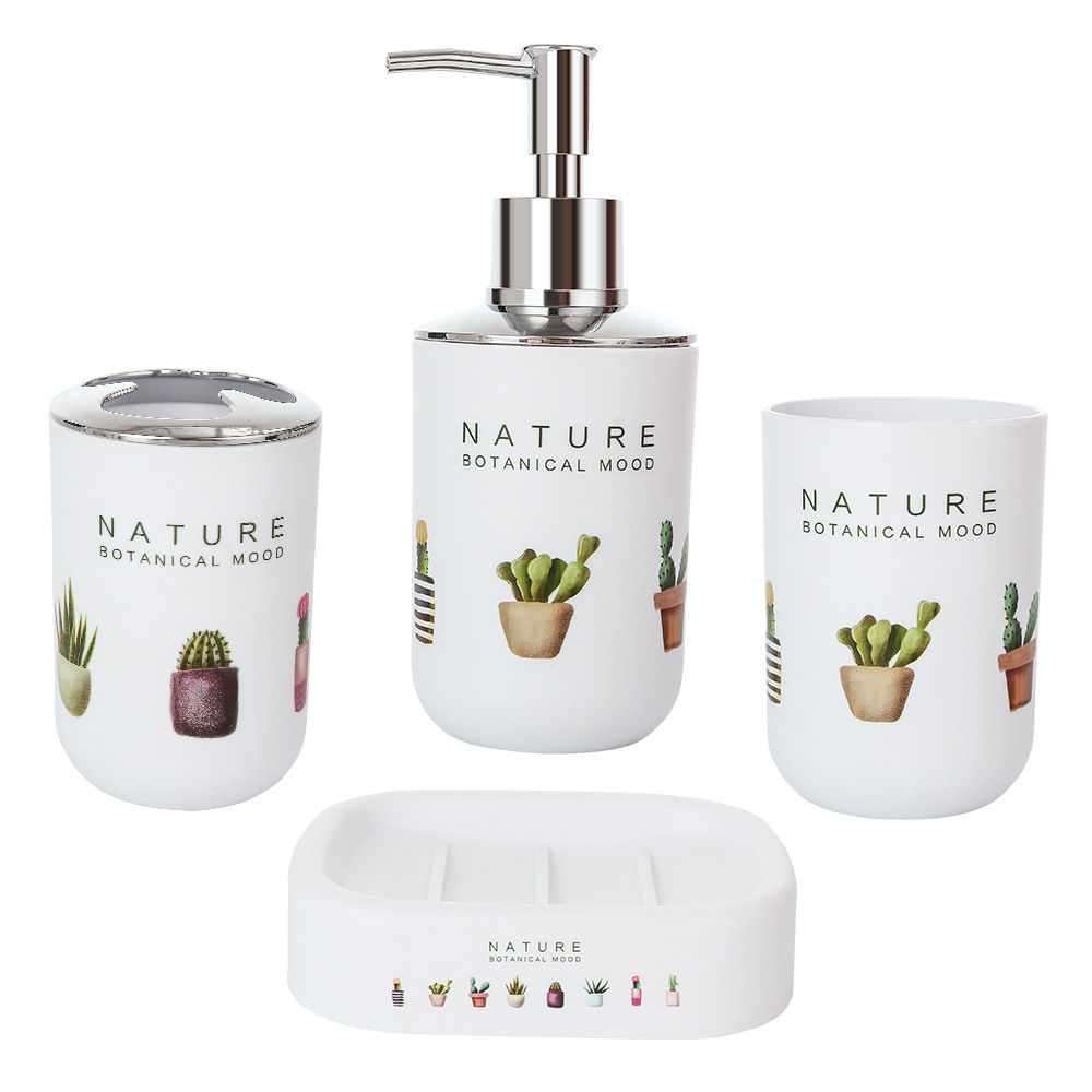 Artículos de tocador conjunto de cuatro piezas de baño simple conjunto de baño enjuague bucal Copa cepillo de dientes titular caja de jabón plástico Conjunto de 4 piezas