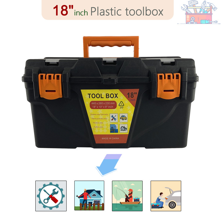 厂家热销 18寸塑料工具箱 黑色工具箱 五金工具收纳箱