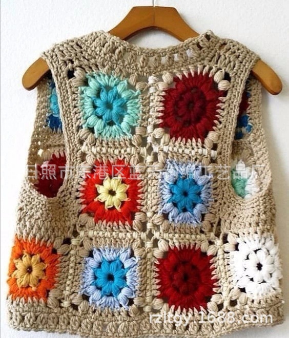 毛线钩针衣加工，手工手钩衣服，手工钩针毛衣钩花