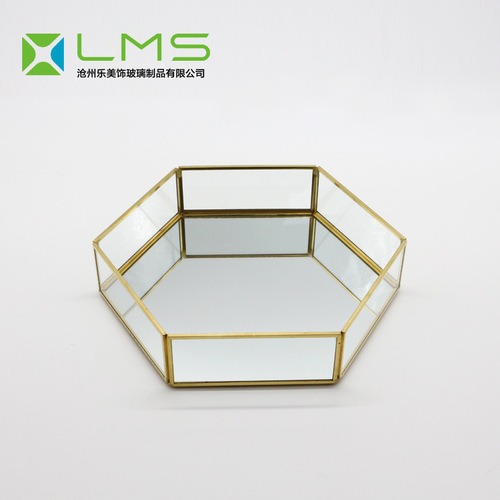 Glass jewelry storage box, minimalist hexagonal tray, skincare storage tray, baking pastry display dessert stand