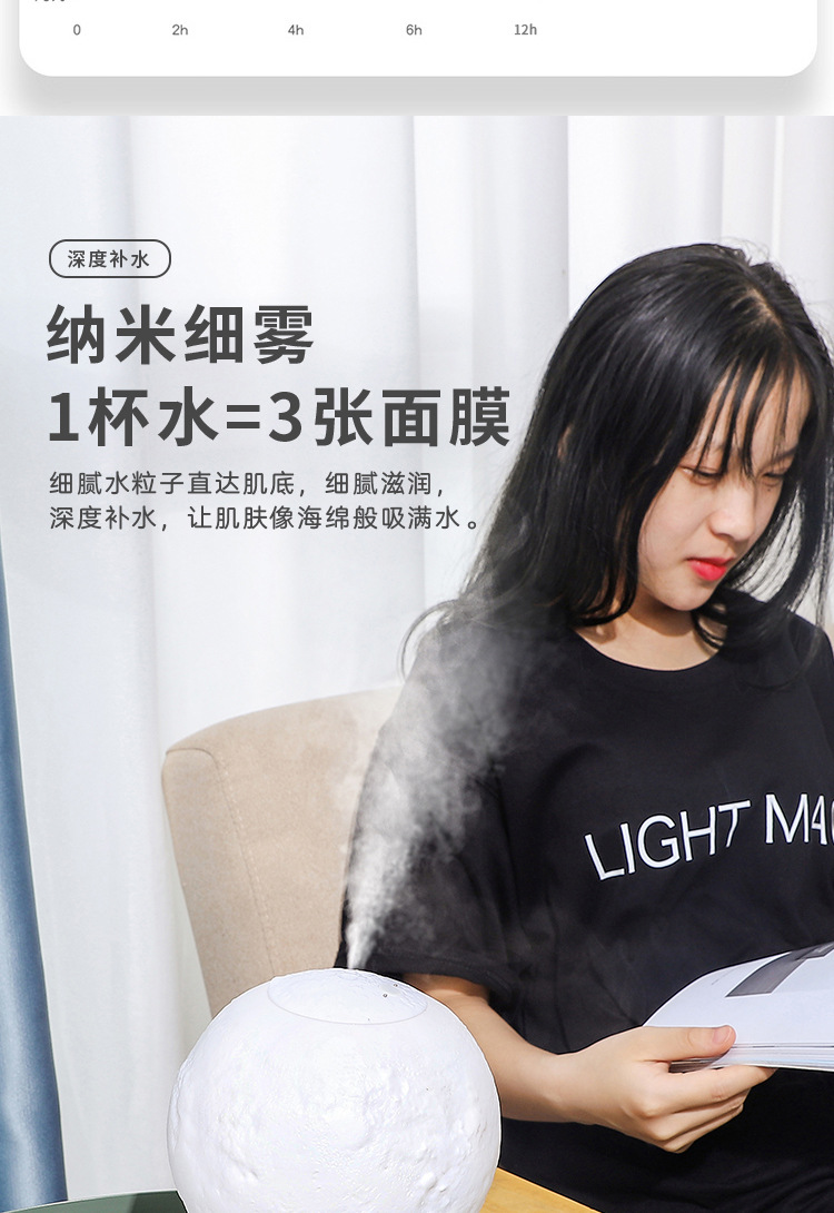 创意月球加湿器 USB触摸家用月球灯雾化器桌面小夜灯加湿器大雾量