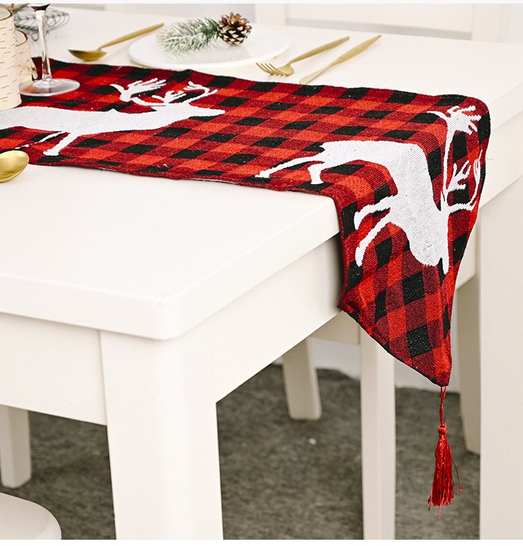 Haube Christmas Decoration Electric Embroidered Knitted Cloth Table Runner Creative Snowman Elk Table Runner Elk Placemat Tablecloth_voghion.com
