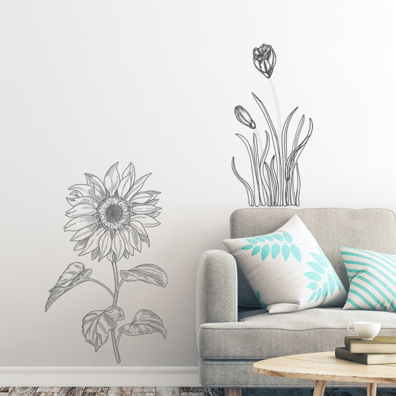 New Creative Simple Sketch Sunflower Wall Stickers display picture 4