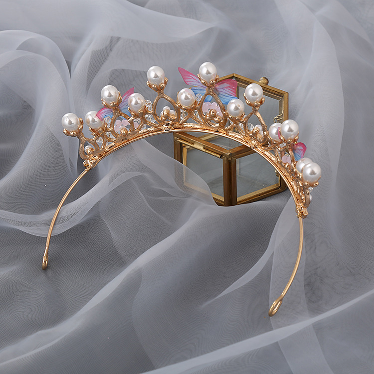 Crown, Butterfly Pattern Fashion Crown Butterfly Metal Inlay Artificial Pearls Rhinestones Crown