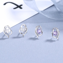 S925纯银 爱心耳钉女 甜美气质百搭镶钻不规则心形耳饰品一件代发