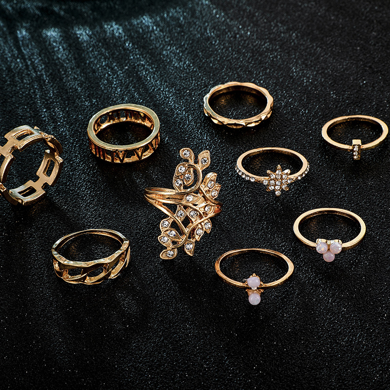 Anillo De Mujer Bohemian Diamond Flower Knot Ring Set De 9 display picture 9