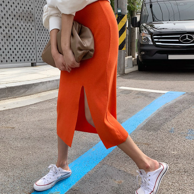 Ladies Korean Dongdaemun Women's 2022 Autumn New Slim-fit Split Sweet Casual Knitted Half-length Skirt ms