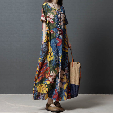 chinese dress ladies Fashion Cotton Linen Maxi Dresses Women Loose Clothes Q2062– FantasyLinen