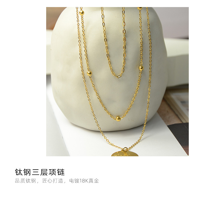 Fashion All-match Disc Pendant Stacked Multi-layer Women Titanium Steel Necklace display picture 3