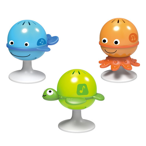 Baby dining chair stroller suction cup rattle 0-1 year old baby marine animal hand rattle three-piece set of soothing toys