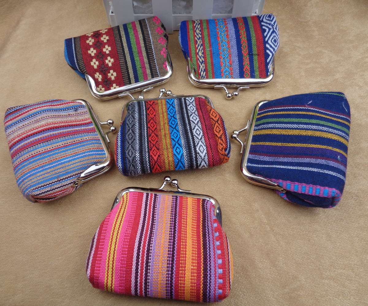 3 인치 민투 안 스타일 클립 동전 지갑 캔버스 줄무늬 동전 패션 선물 가방 키 지갑