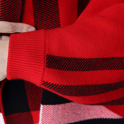 Autumn and winter factory direct sales knitted cape cloak for women thickened with sleeves spring and autumn fashion outer plaid shawl cross-border