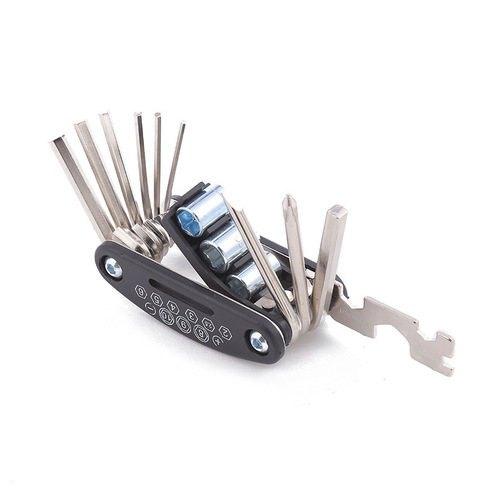 Bicycle multi-functional tool 16-in-1 tire repair wrench set portable folding repair tool universal
