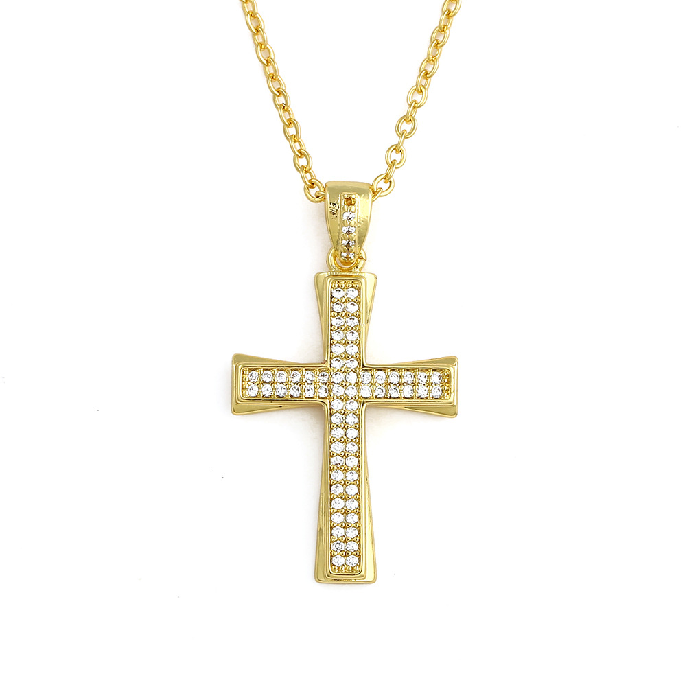 Retro Zircon Cross Copper Necklace display picture 6