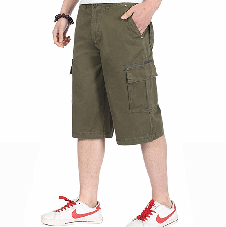 男士夏季宽松七分裤 中老年薄款中腰多袋裤水洗棉劳保工装裤