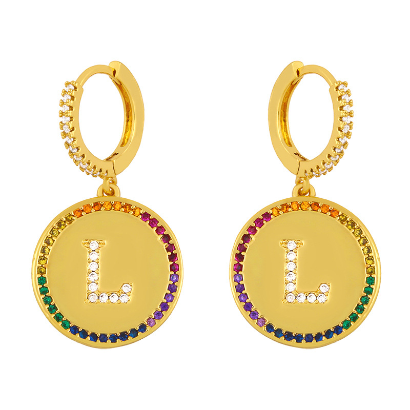 Fashion 26 English Alphabet  Inlaid Color Zircon Earrings display picture 23