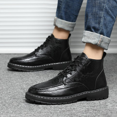 Men's Spring and Autumn Shoes Breathable Korean Style Small Leather Shoes Business Casual Shoes Heeled Martin Boots Work Waterproof Chef Shoes