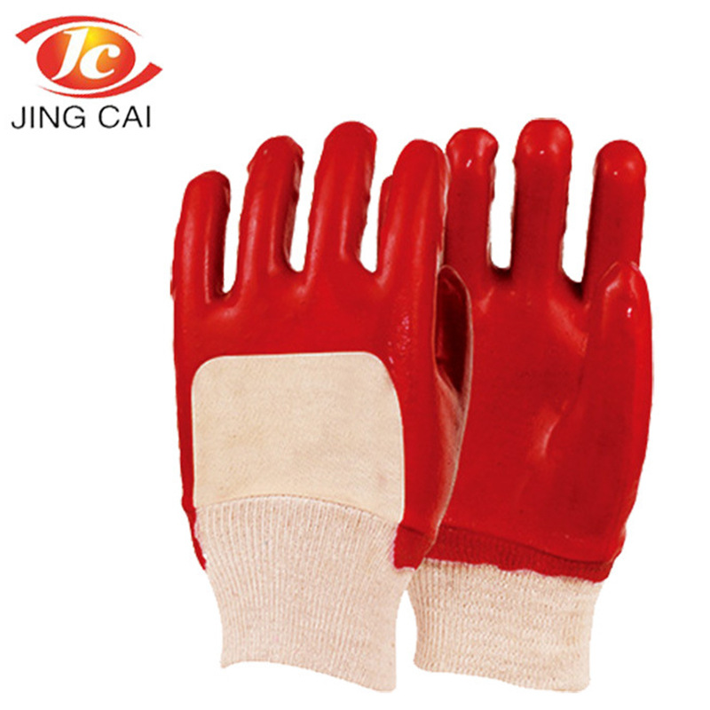 厂家销售 26cm红色光面半浸PVC手套 PVC防油手套 PVC手套