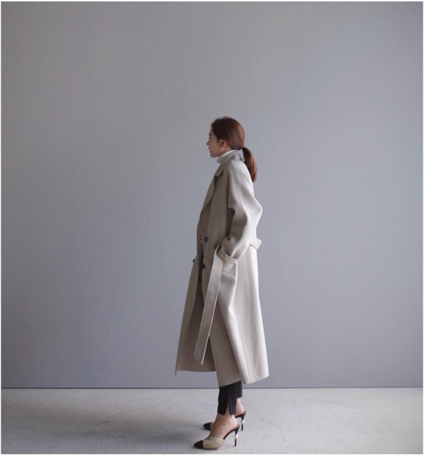 "Gabardina oversize de lana para mujer – Largo hasta la rodilla, corte holgado con cinturón, prenda esencial de otoño de inspiración coreana"_voghion.com