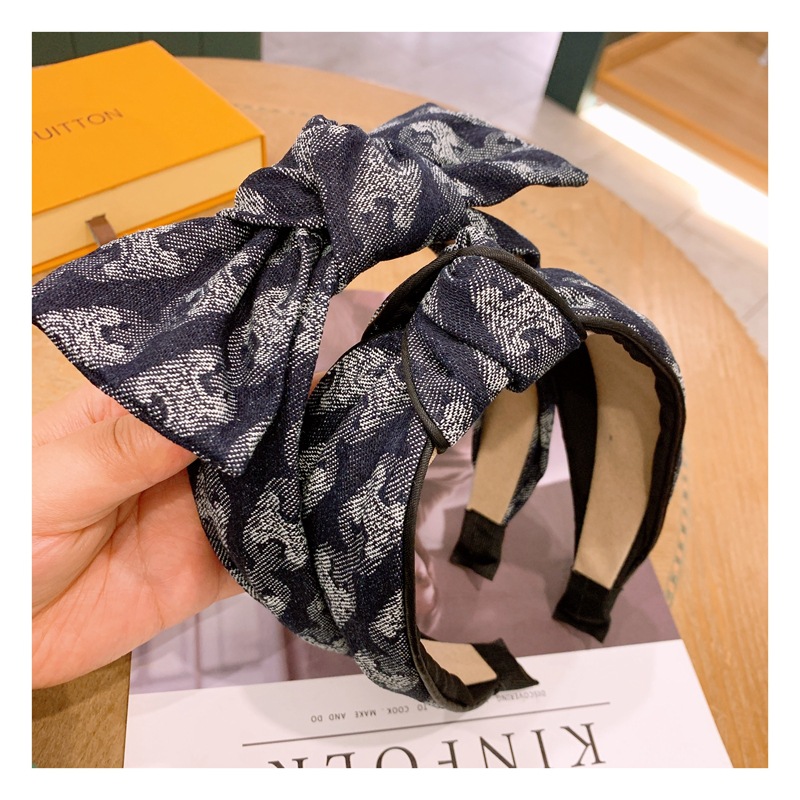 Korea Retro Denim Print Tie-dye Splash Bow Headband display picture 7