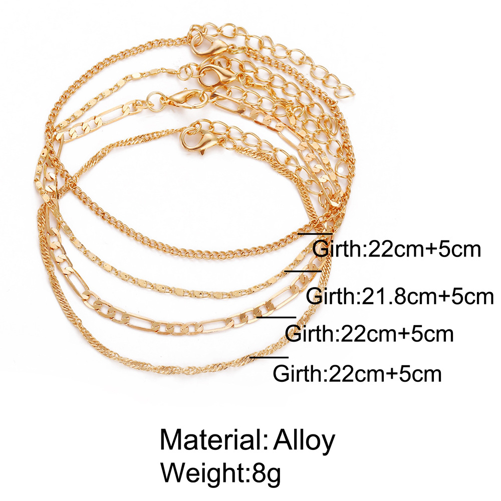 New Multi-layer Alloy Anklet Suit 4-piece Set Creative Retro Simple Chain Footwear Women's Anklet display picture 1