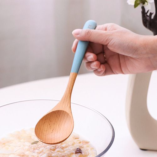 Tomato Home Pearlescent Handle Wooden Spoon Creative Curved Handle Small Spoon A-8 Beech Wood Rice Spoon Household Spoon Wholesale