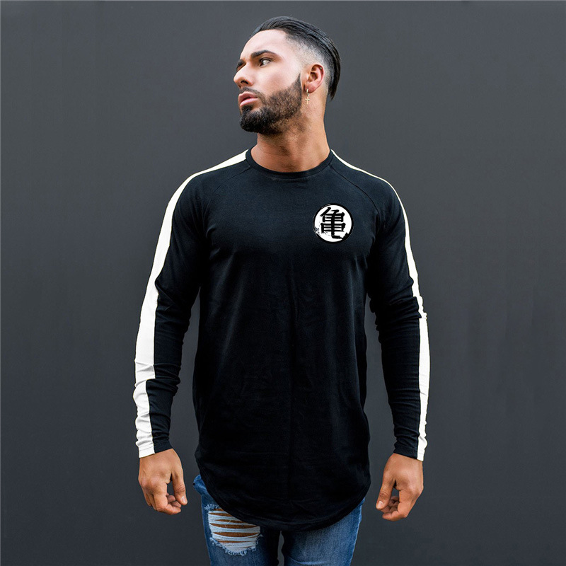 Dragon Ball tortuga de hadas de otoño e invierno gimnasio de moda cuello redondo SLIM-Fit manga larga deportes al aire libre que basa la camisa camiseta para hombres