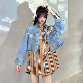 韩版时尚洋气牛仔套装女2020早秋新款炸街宽松百搭马甲衬衫两件套