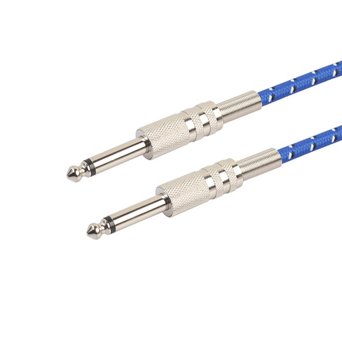 Cross-border supply blue fiber mesh shielded mono 6.35 TS 1/4 inch electric guitar audio cable