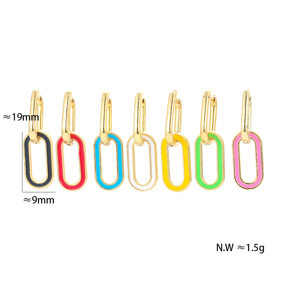 Korean Golden Square Color Dripping Long Earrings display picture 3