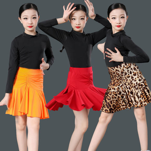 Professional Latin Dance Clothing Spring and Summer Children Girl Competition Performance Dress Girl Child Practice Skirt No Fishbone Long Sleeve Set