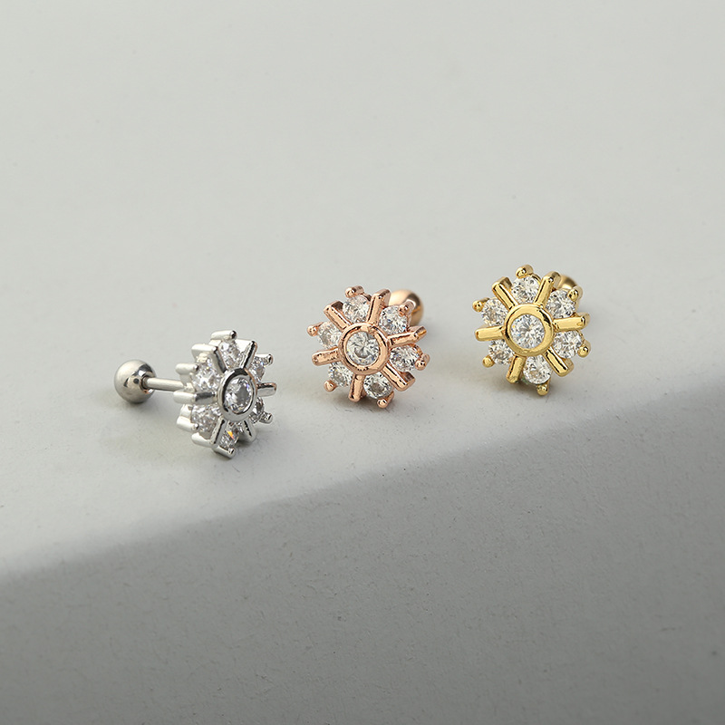 Fashion Solid Color Copper Ear Studs Inlay Zircon Copper Earrings 1 Piece