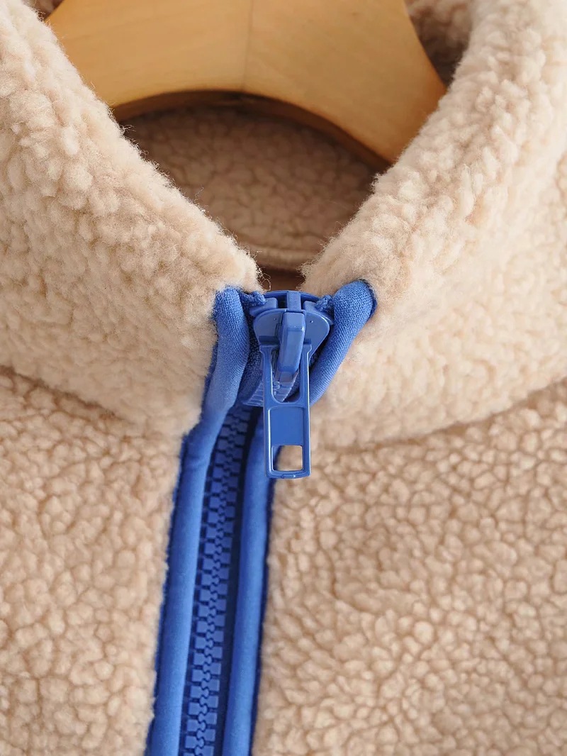 color matching thickened zipper lamb wool coat NSAC17934