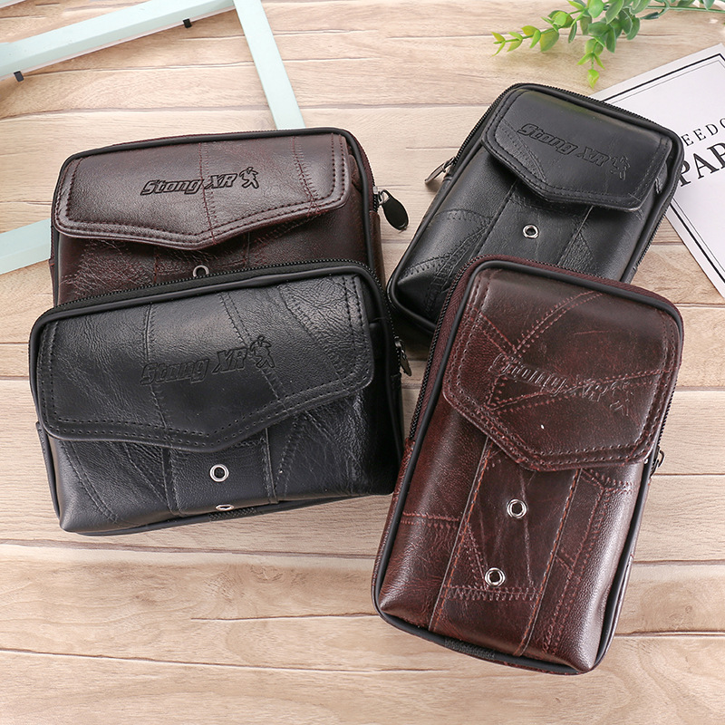 Men's Classic Style Solid Color Leather Waterproof Waist Bags display picture 1