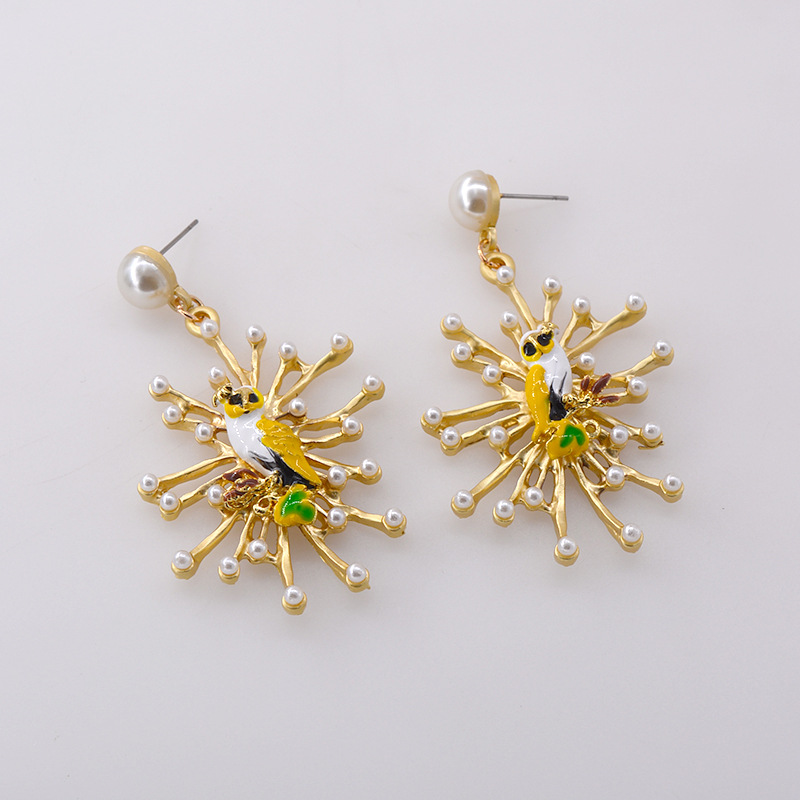 personality Sunflower bee earrings popular temperament Korean fashion the long imitation pearl earrings simple ear jewelry wholesale nihaojewelrypicture4