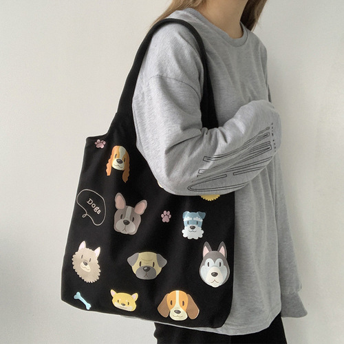 Copyright dog illustration canvas bag new canvas bag women's shoulder retro Harajuku Korean version ulzzang bag ins
