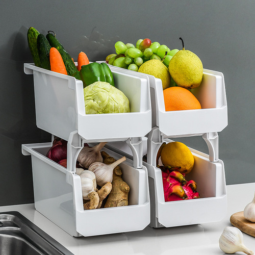 Kitchen shelves can be stacked with fruit and vegetable storage baskets, vegetable baskets, drawer storage baskets, plastic sundries baskets with multiple layers
