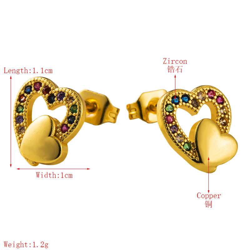 Hot-sale Heart-shaped Earrings Hypoallergenic Copper Inlaid Color Zircon Earrings Temperament Fashion Earrings Wholesale Nihaojewelry display picture 1