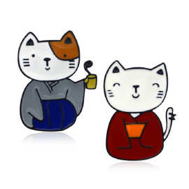 欧美文艺日系风和服猫咪胸针 情侣撞色猫咪胸针 牛仔夹克领针饰品