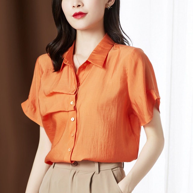 Women’s chiffon shirt lapel Korean version irregular fashion all kinds of short sleeve shirt