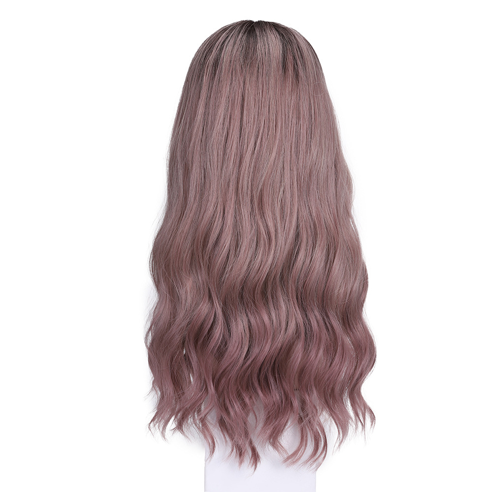 Perruque synthétique Set Femme Air frange Micro Wave Full Top Mesh Rouge Cheveux longs bouclés_voghion.com