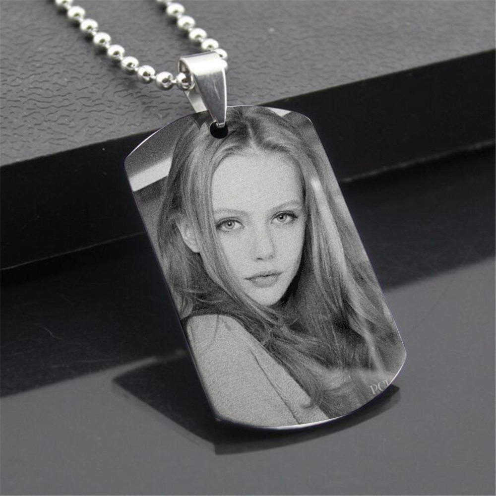 Explosive Photo Photo Laser Engraving Military Brand Stainless Steel Necklace Black And White Waterproof,