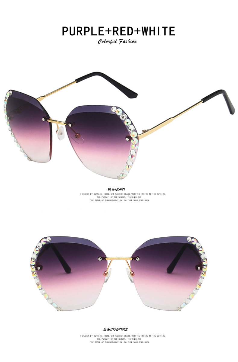 Rimless Diamond Sunglasses  Polygon Sunglasses  Piece Gradient Color Glasses display picture 4