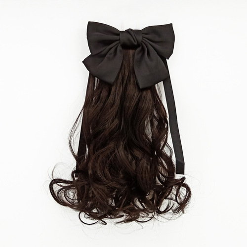 Children's Horse Tail Fake Hair for Girls, Medium-Long Wavy Hair with Bow, Hair Accessory with Horse Tail Band
