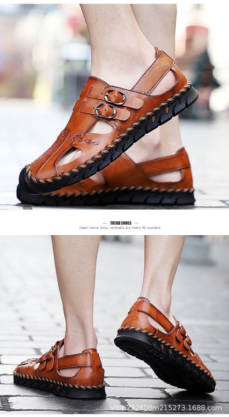 Cross-border large-sized foreign trade men's sandals, men's genuine leather beach shoes, men's sandals, anti-slip soft-soled sports and casual flip-flops undefined