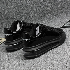 亮面漆皮小白鞋男情侶款厚底松糕鞋氣墊底男式滑板鞋運動鞋男