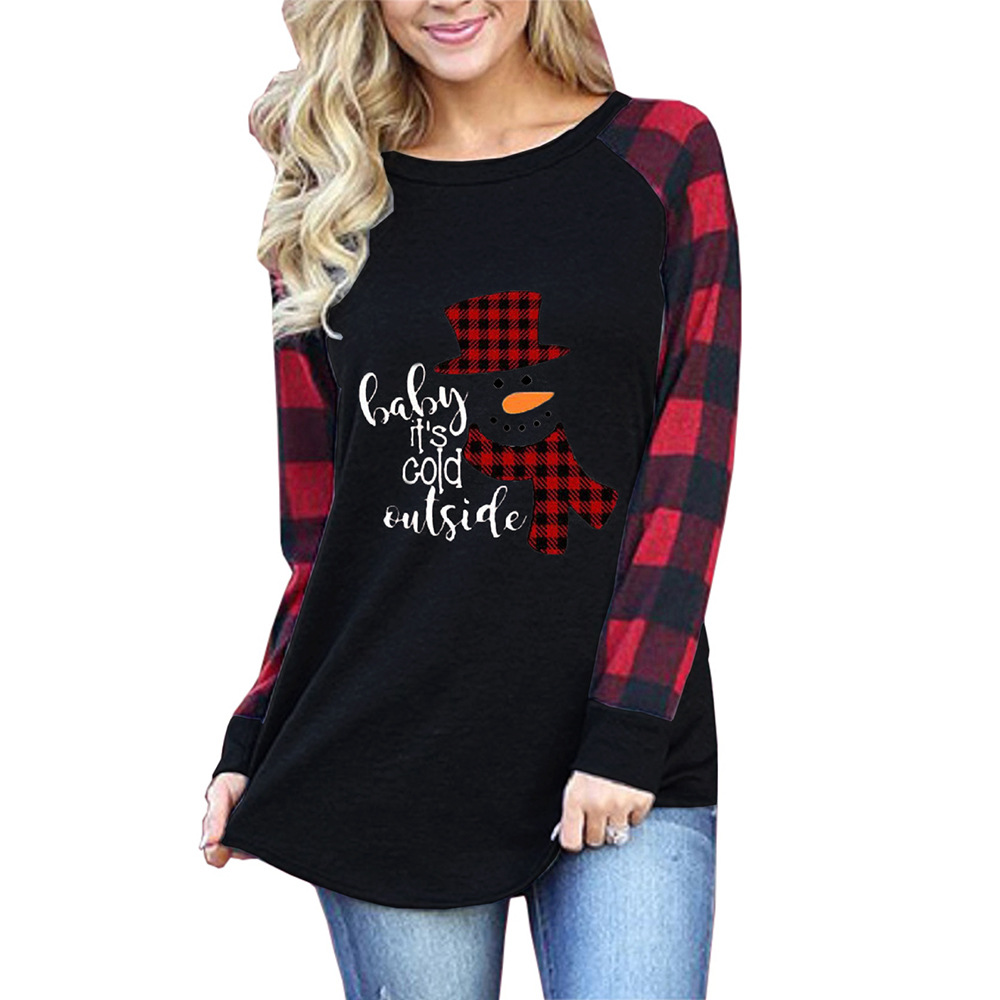 119g Weight Long Sleeve Sleeve Length Pullovers Placket Type Wholesale Women'S Fashion Plaid Long Sleeve Printing T-Shirts