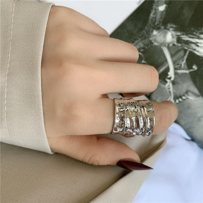 Fashion Retro Wide Version Wave Metal Index Finger Ring display picture 2